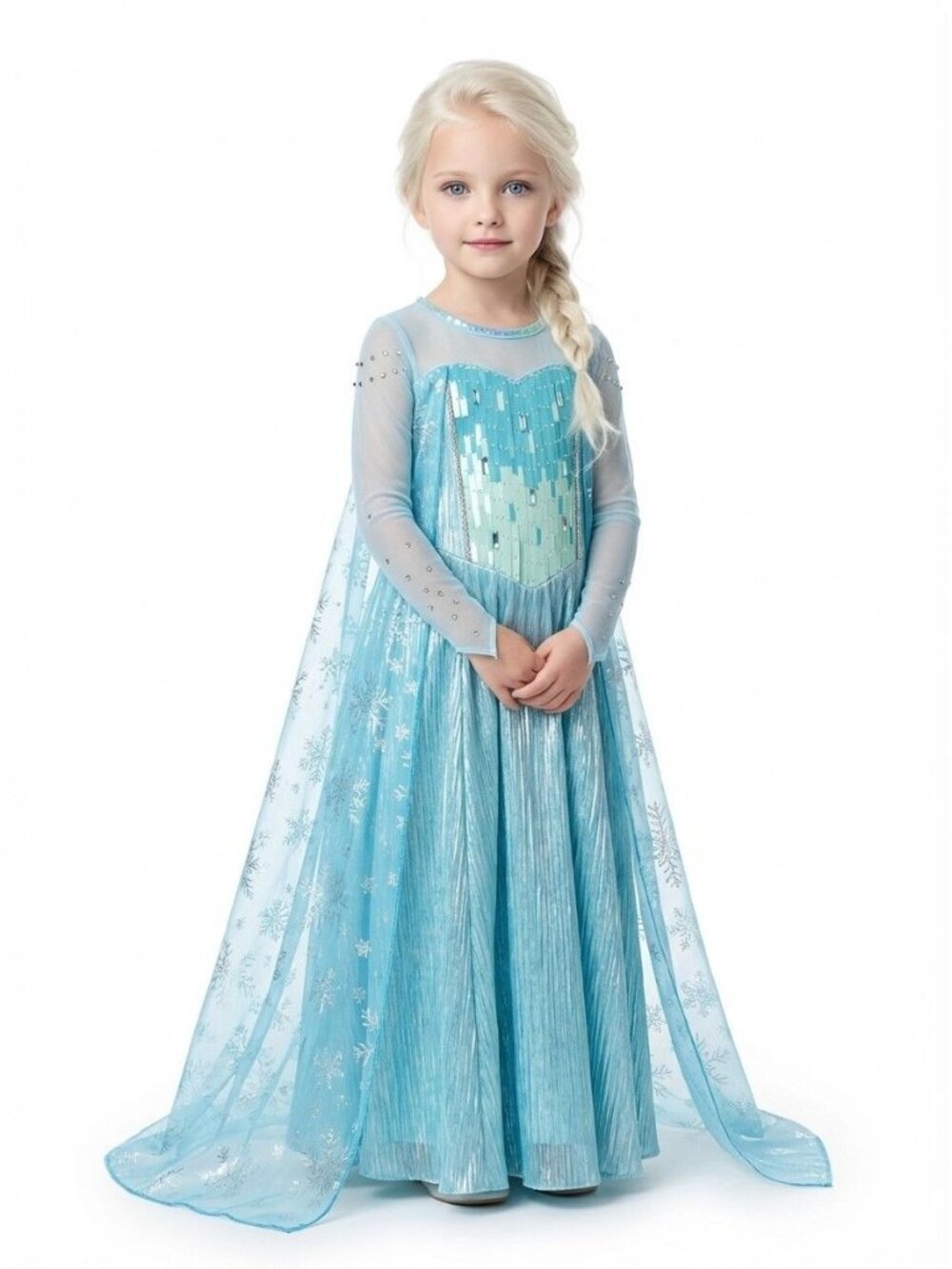 Girls Elsa Inspired Blue Sequin Princess Dress with Cape
